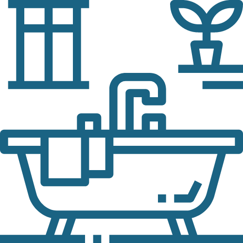 Icon of a bathtub with a window and plant