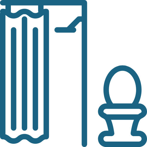 Icon of a shower curtain and toilet
