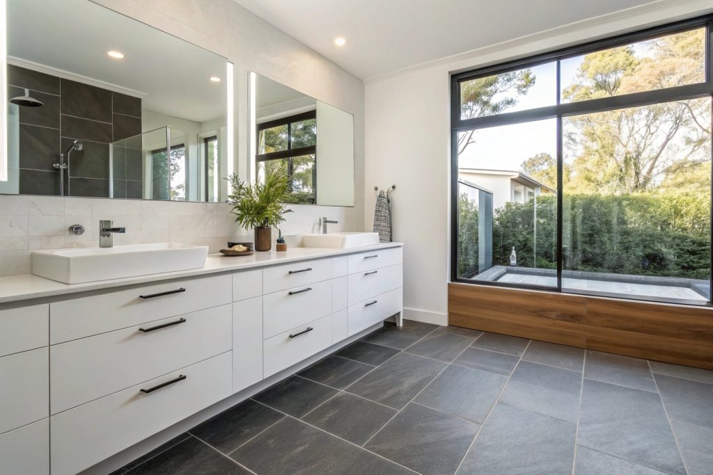 Professional non-slip tile installation in family bathroom Hobart home