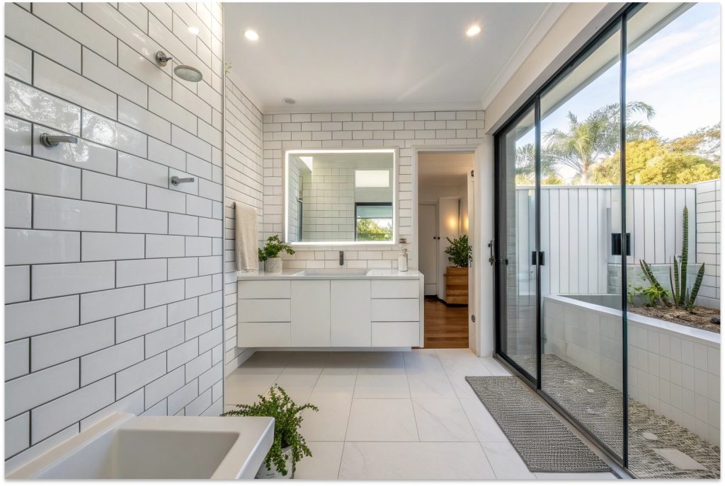 Clean modern bathroom tiles after professional tile replacement service