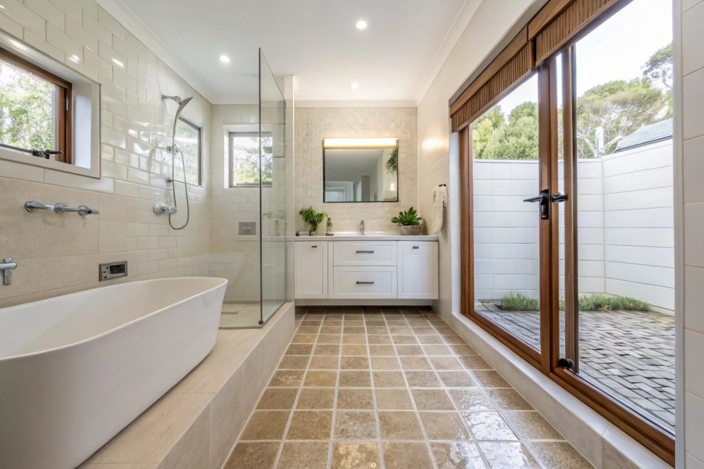 Seamless bathroom floor installation with professional tiling Hobart