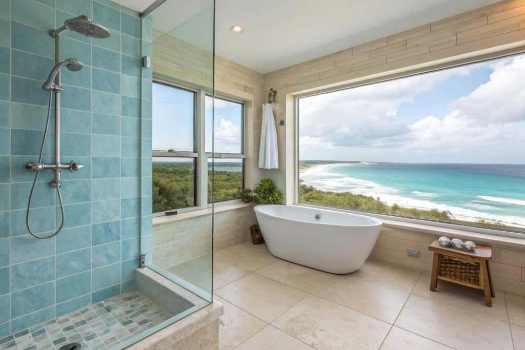Light-filled Kingston bathroom renovation with coastal design and ocean-inspired tiles
